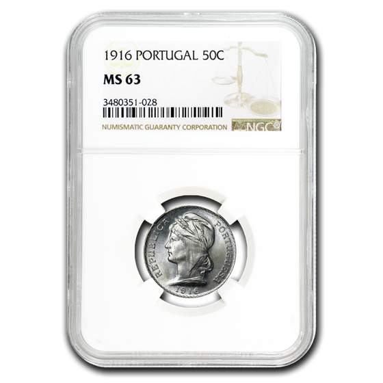 1916 Portugal Silver 50 Centavos MS-63 NGC 1916 Portugal Silver 50 Centavos MS-63 NGC